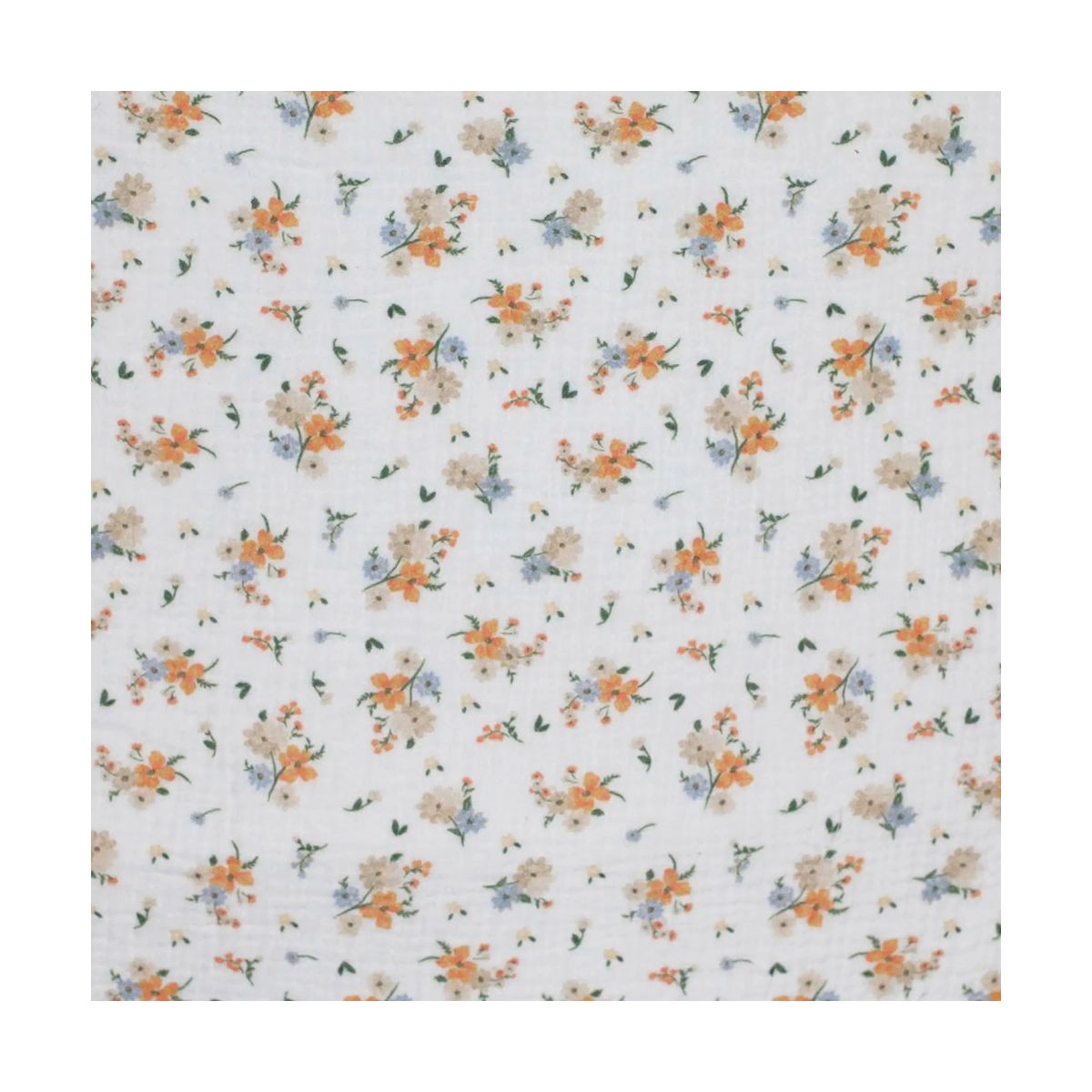 Double gaze de coton imprimés fleuri bleu et orange Double gaze de coton imprimés fleuri bleu et orange