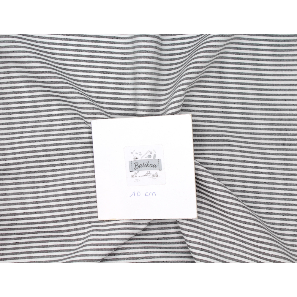 Popeline coton à rayures noir