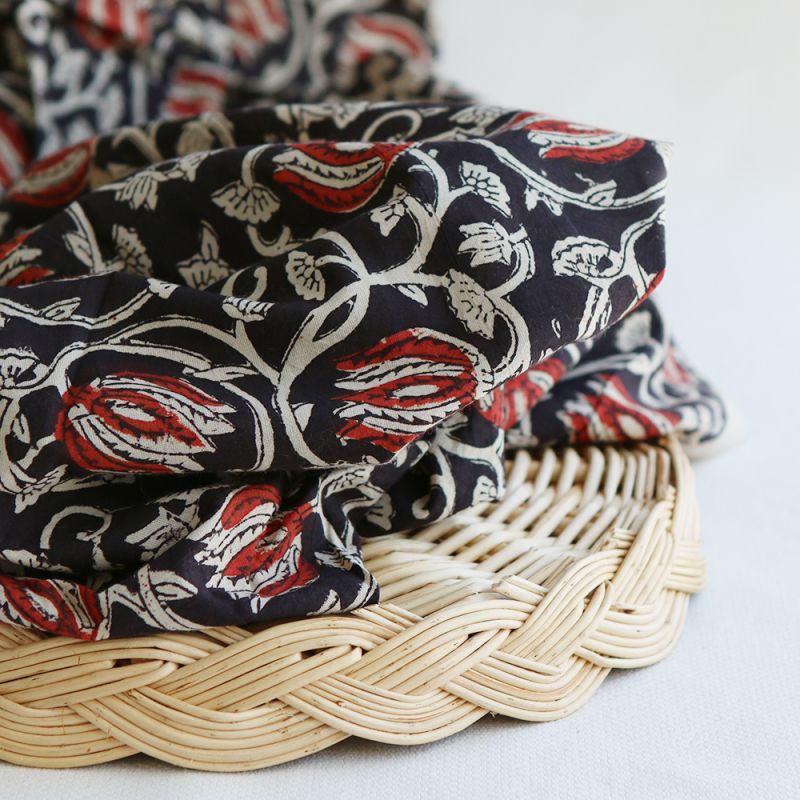 Saira - Tissu indien en coton imprimé main Hand Block Artisanal