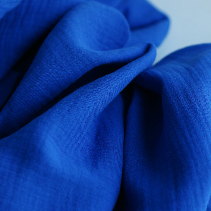 Double gaze de coton BIO unie bleu cobalt