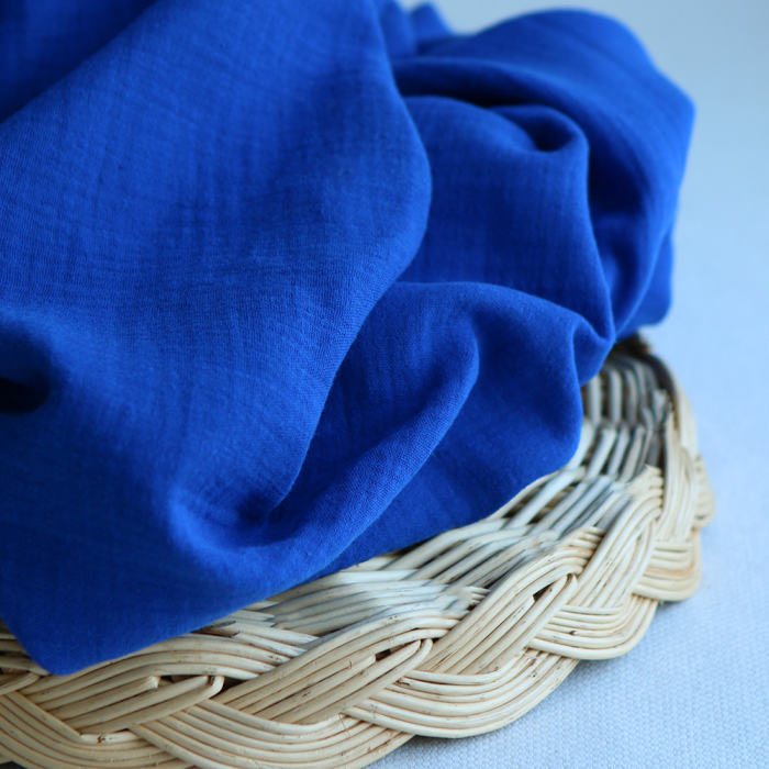 Double gaze de coton BIO unie bleu cobalt