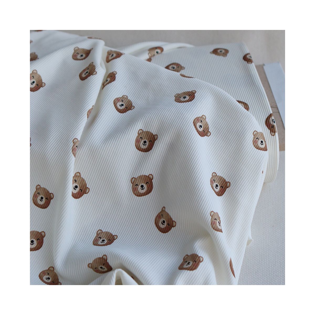 Jersey coton côtes fines à motifs oursons