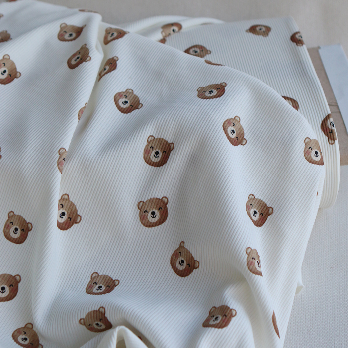 Jersey coton côtes fines à motifs oursons