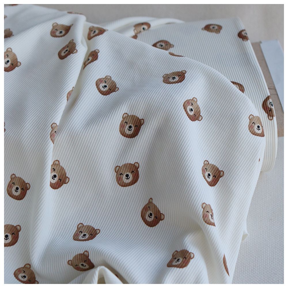 Jersey coton côtes fines à motifs oursons