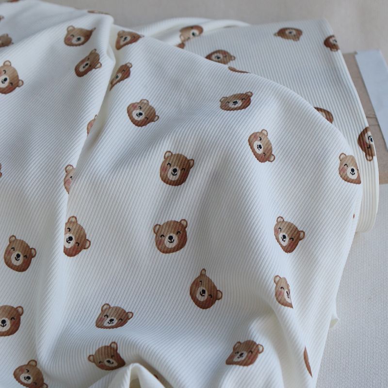 Jersey coton côtes fines à motifs oursons