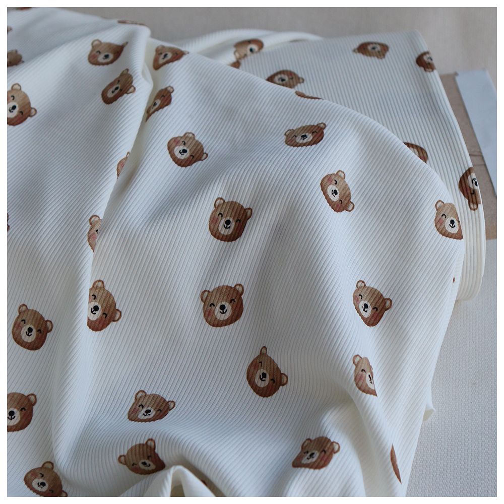 Jersey coton côtes fines à motifs oursons