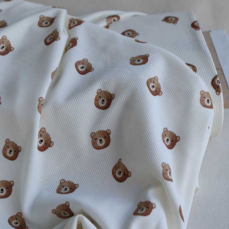Jersey coton côtes fines à motifs oursons