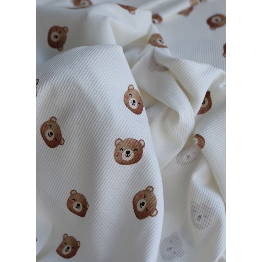 Jersey coton côtes fines à motifs oursons