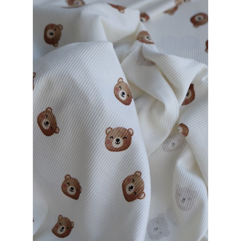 Jersey coton côtes fines à motifs oursons
