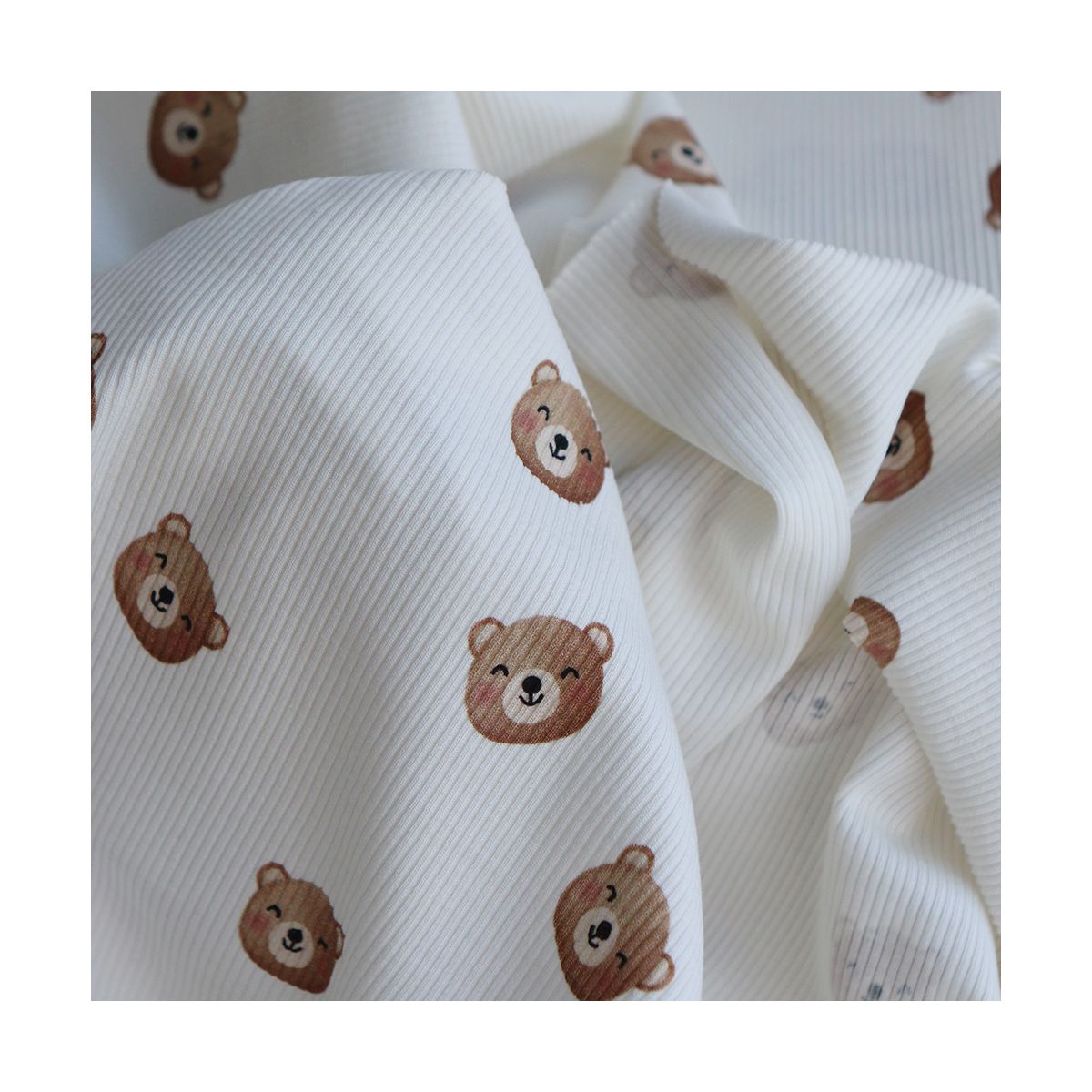 Jersey coton côtes fines à motifs oursons