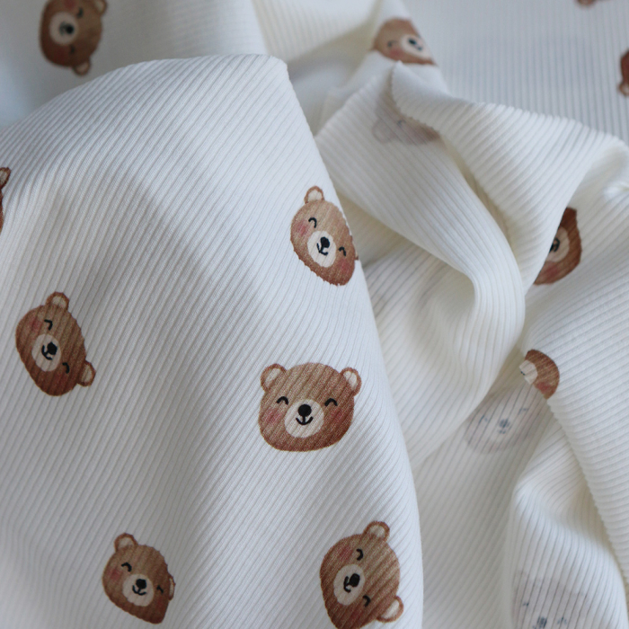 Jersey coton côtes fines à motifs oursons