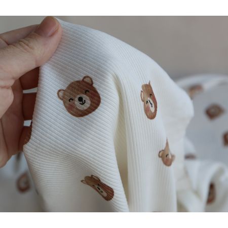 Jersey coton côtes fines à motifs oursons Jersey coton côtes fines à motifs oursons