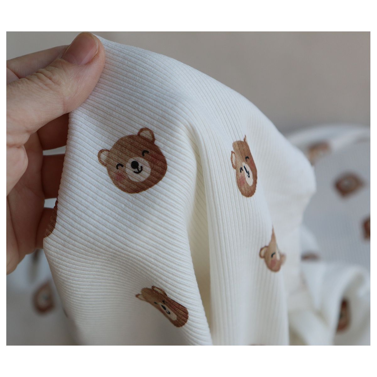 Jersey coton côtes fines à motifs oursons