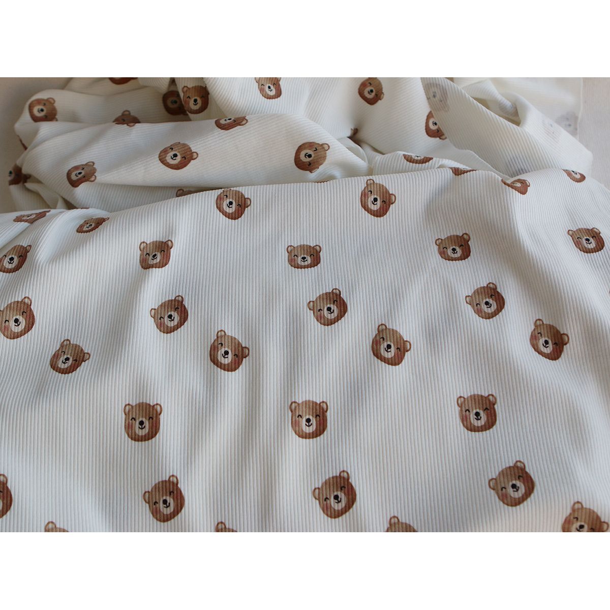 Jersey coton côtes fines à motifs oursons