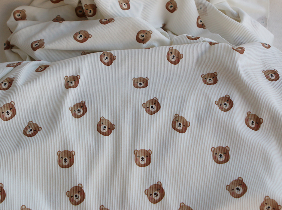 Jersey coton côtes fines à motifs oursons