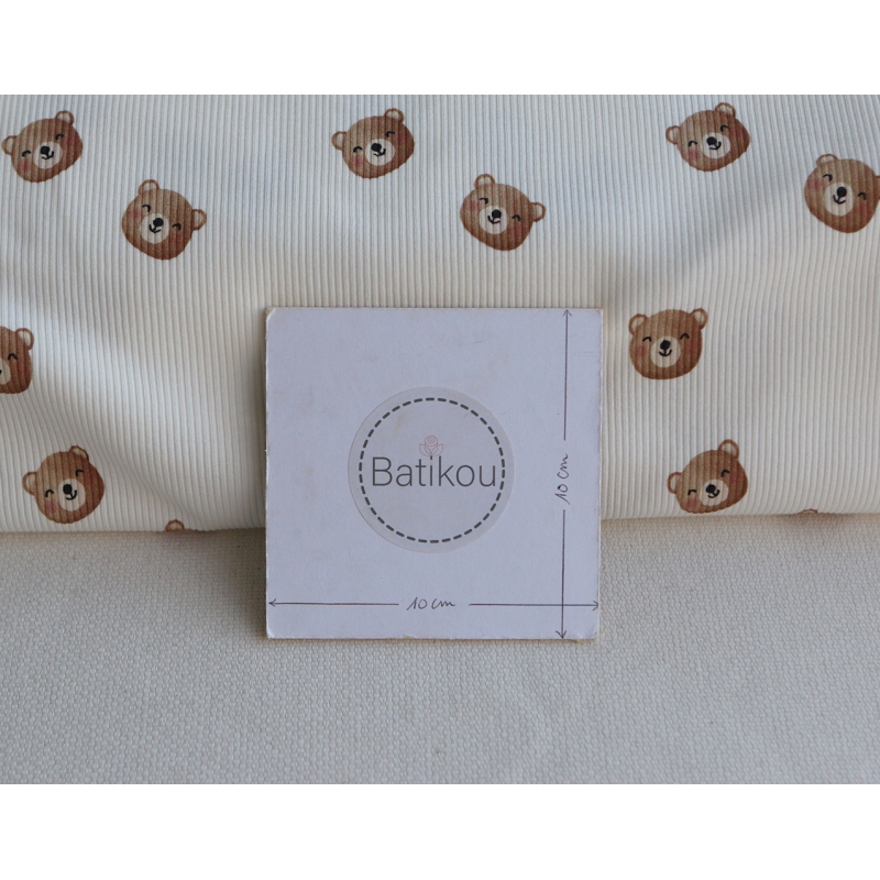 Jersey coton côtes fines à motifs oursons