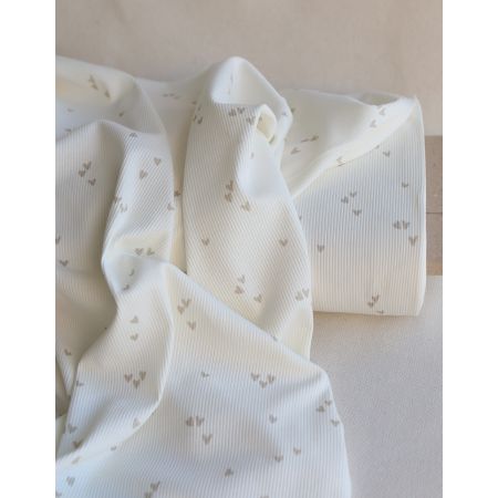 Jersey coton côtes fines à motifs mini coeurs beige Jersey coton côtes fines à motifs mini coeurs beige