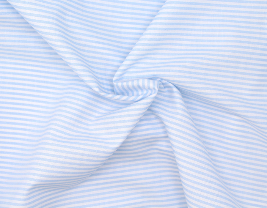 Popeline coton à rayures bleu ciel
