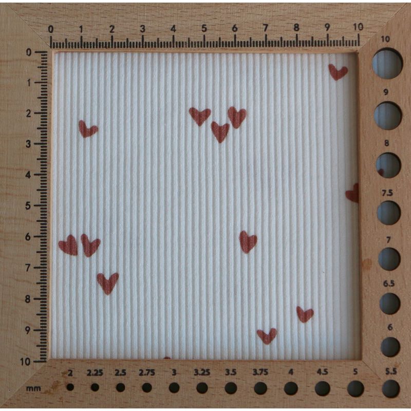 Jersey coton côtes fines à motifs mini coeurs lie de vin