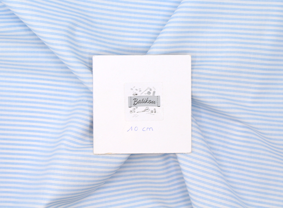 Popeline coton à rayures bleu ciel