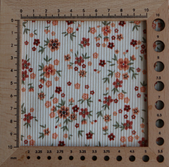 Jersey coton côtes fines à motif fleuri terracotta