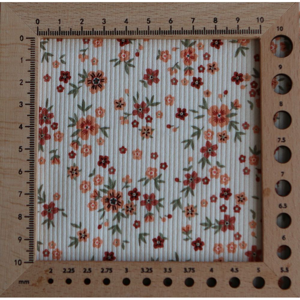 Jersey coton côtes fines à motif fleuri terracotta