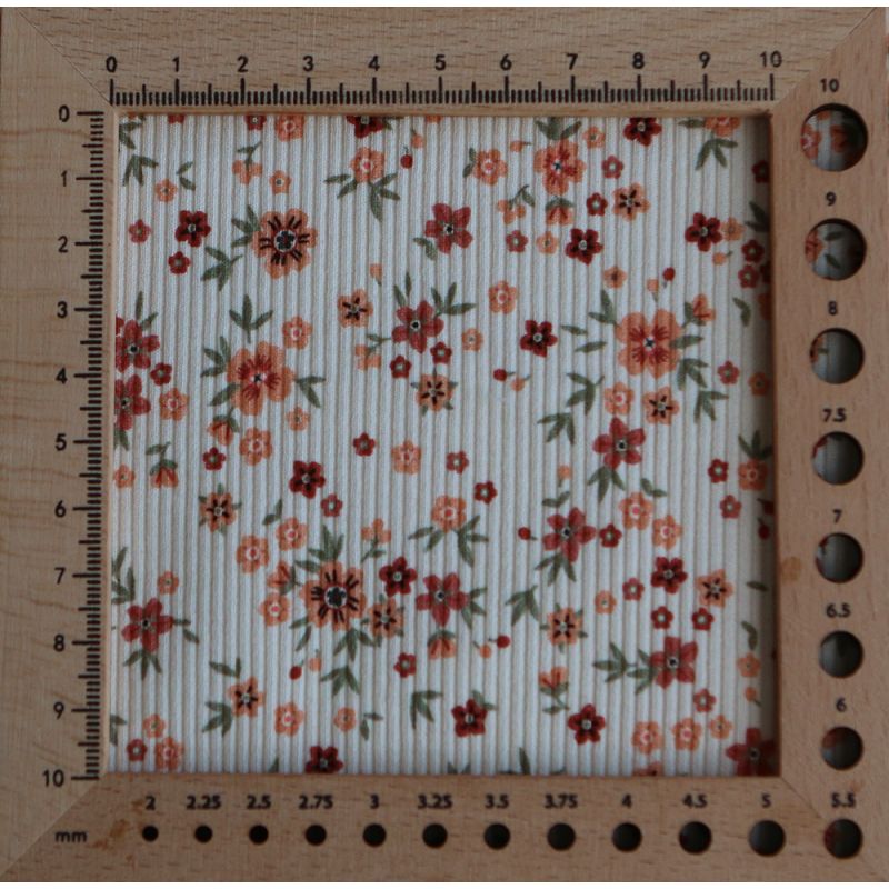 Jersey coton côtes fines à motif fleuri terracotta