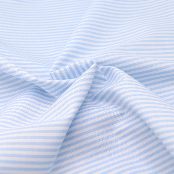 Popeline coton à rayures bleu ciel
