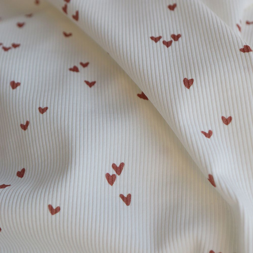 Jersey coton côtes fines à motifs mini coeurs lie de vin