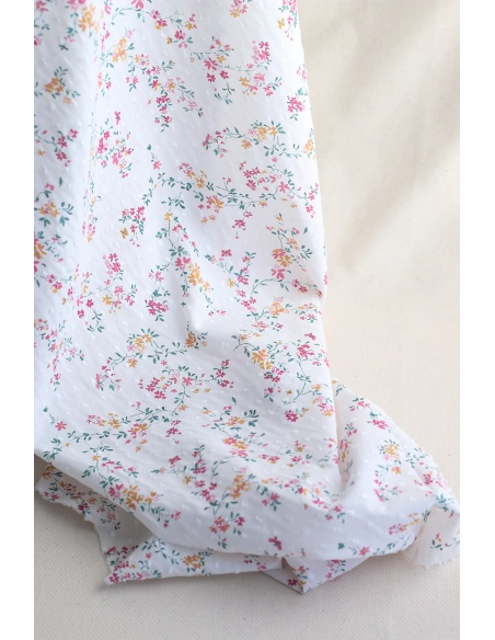 Coline - Plumetis de coton imprimé fleuri menthe et rose