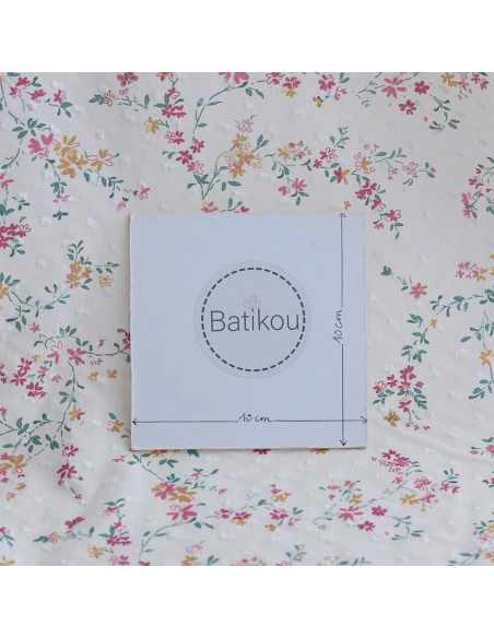 Coline - Plumetis de coton imprimé fleuri menthe et rose