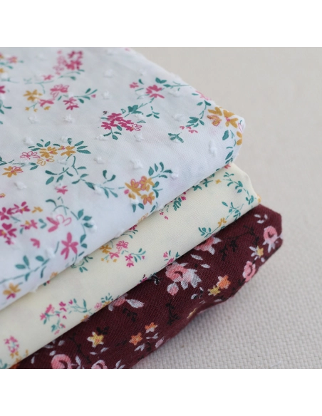 Coline - Plumetis de coton imprimé fleuri menthe et rose