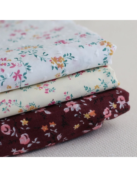 Coline - Plumetis de coton imprimé fleuri menthe et rose