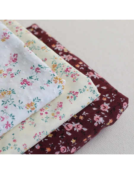 Coline - Plumetis de coton imprimé fleuri menthe et rose