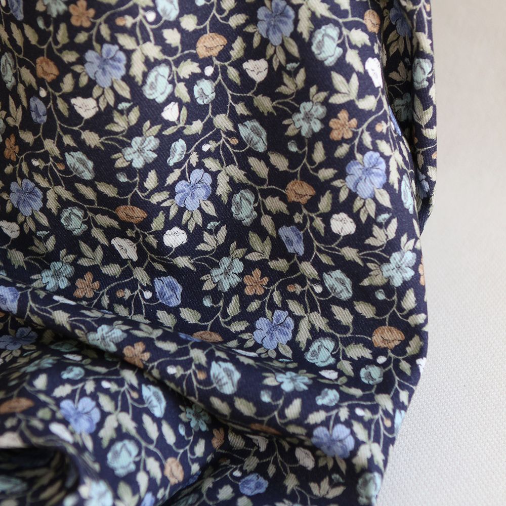 Amelia - Velours milleraies coton organique imprimé fleuri midnight