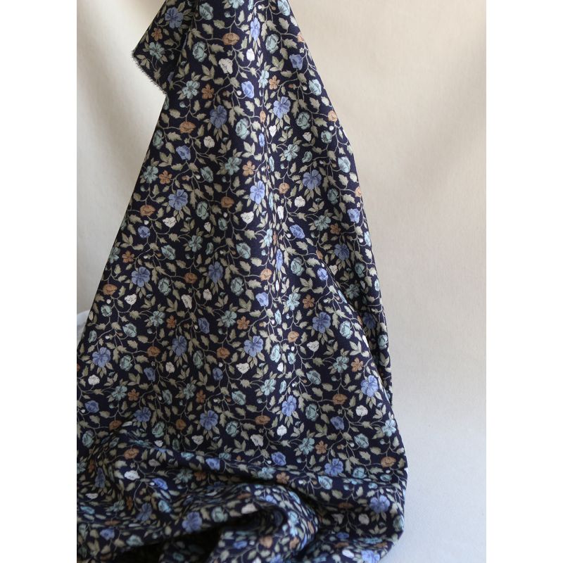 Amelia - Velours milleraies coton organique imprimé fleuri midnight