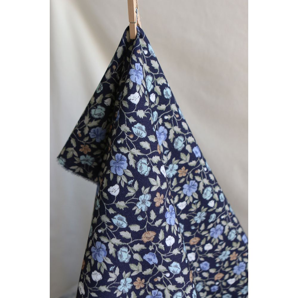 Amelia - Velours milleraies coton organique imprimé fleuri midnight