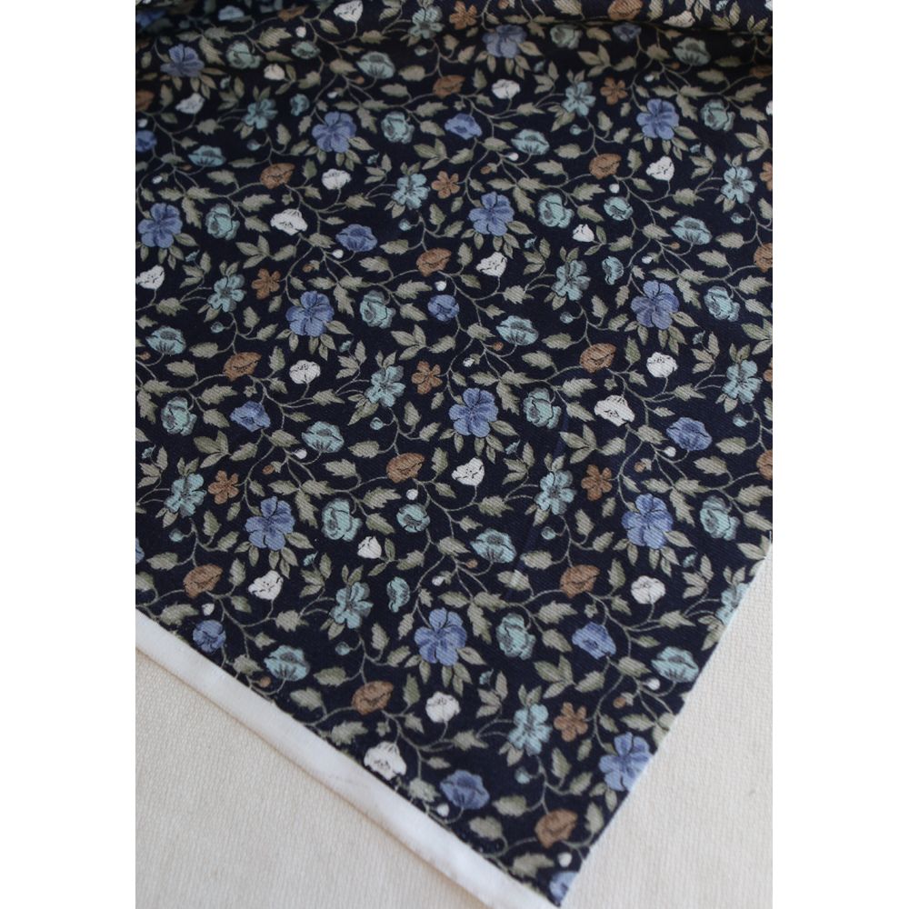 Amelia - Velours milleraies coton organique imprimé fleuri midnight