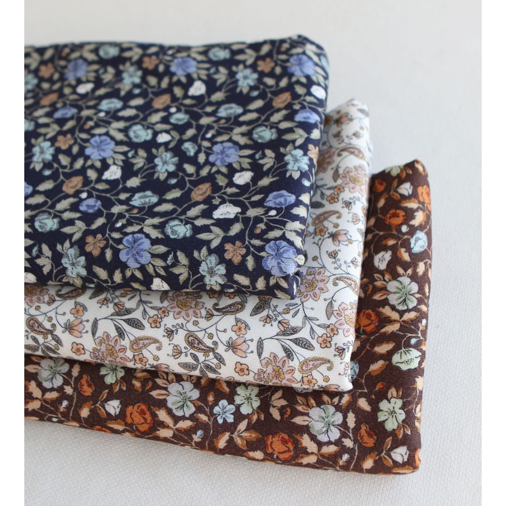 Amelia - Velours milleraies coton organique imprimé fleuri midnight