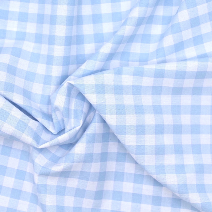 Coton vichy carreaux 10mm bleu layette