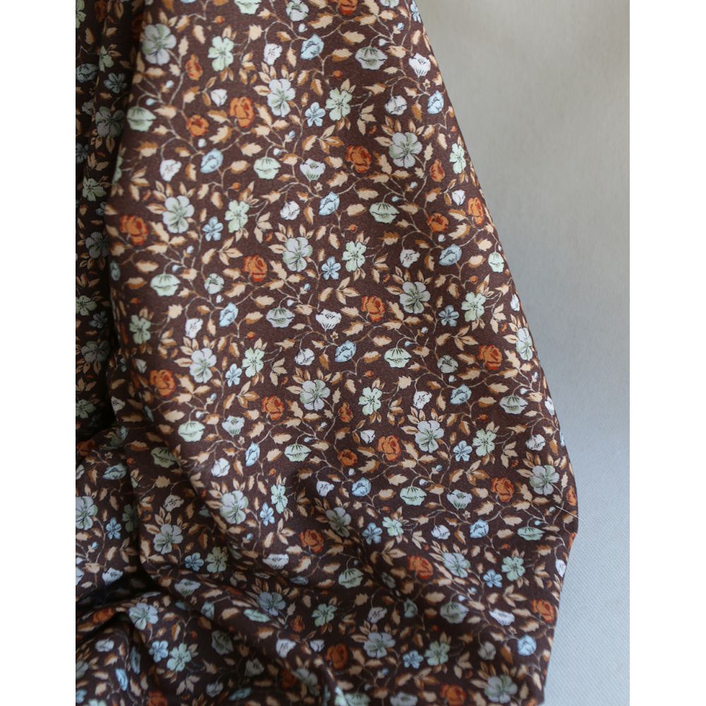 Amelia - Velours milleraies coton organique imprimé fleuri chocolat