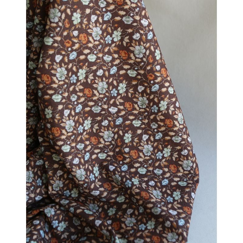 Amelia - Velours milleraies coton organique imprimé fleuri chocolat