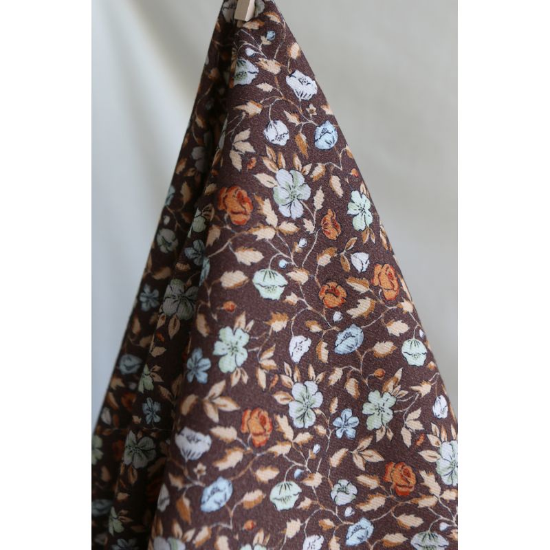 Amelia - Velours milleraies coton organique imprimé fleuri chocolat