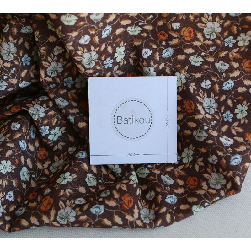 Amelia - Velours milleraies coton organique imprimé fleuri chocolat