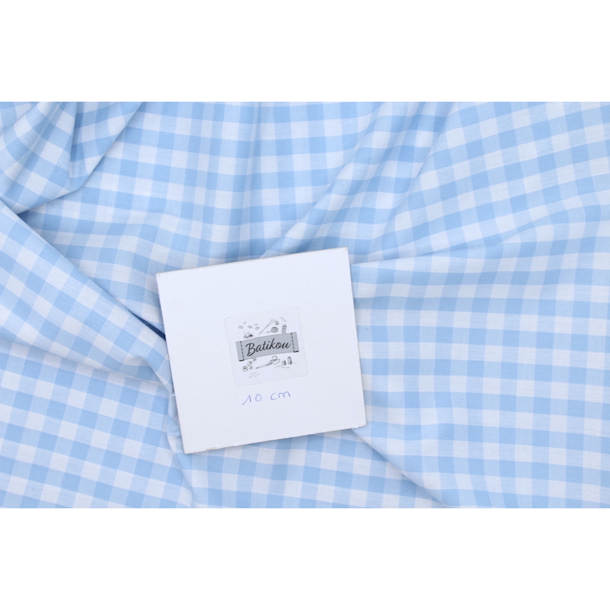 Coton vichy carreaux 10mm bleu layette Coton vichy carreaux 10mm bleu layette
