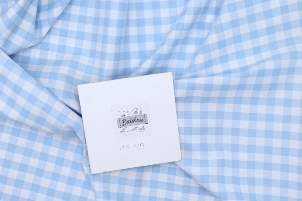 Coton vichy carreaux 10mm bleu layette