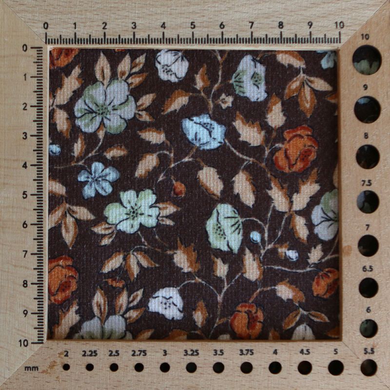 Amelia - Velours milleraies coton organique imprimé fleuri chocolat