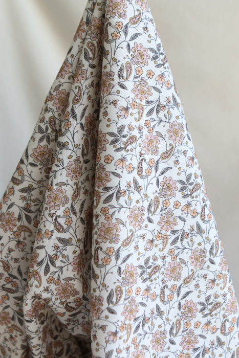 Théa - Velours milleraies coton organique imprimé fleuri écru
