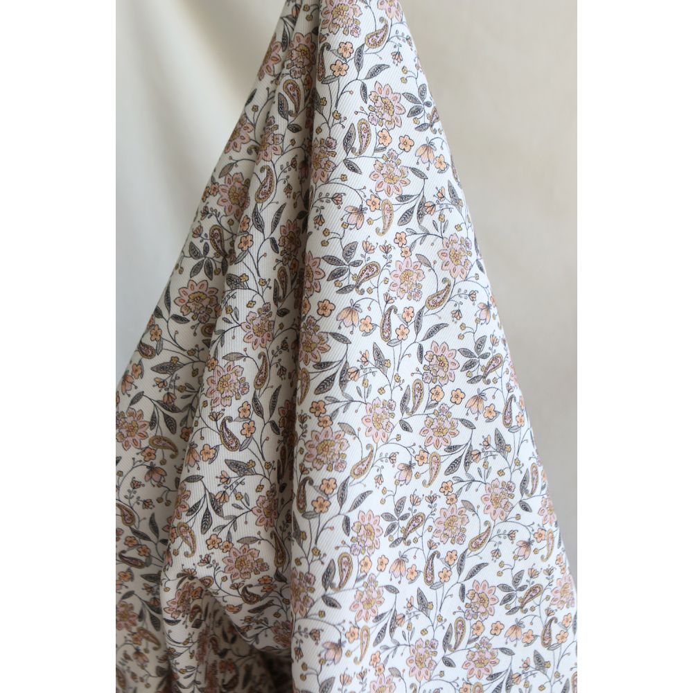 Théa - Velours milleraies coton organique imprimé fleuri écru