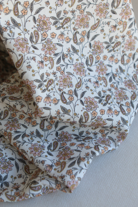 Théa - Velours milleraies coton organique imprimé fleuri écru